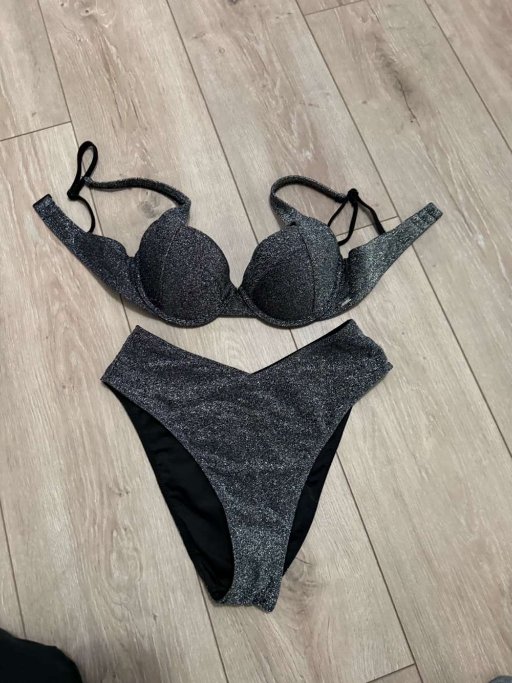 Victoria's Secret Metallic Black Glitter Bikini Set